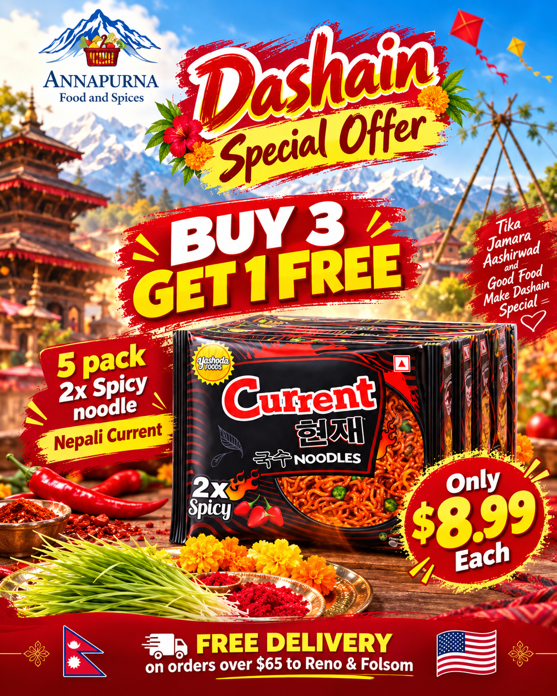 Current 2X Spicy Noodles: $8.99 each, buy 3 get 1 free